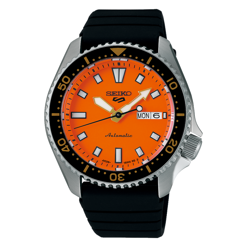 Seiko 5 Sports SKX Series Automatic Orange Dial Rubber Band Watch SRPL89K
