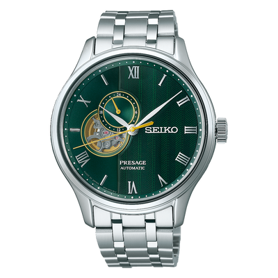 Seiko Presage Green Dial Elegant Japanese Garden Open Heart Watch SSA463J