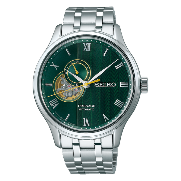 Seiko Presage Green Dial Elegant Japanese Garden Open Heart Watch SSA4