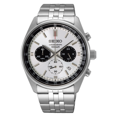Silver chronograph watch discount