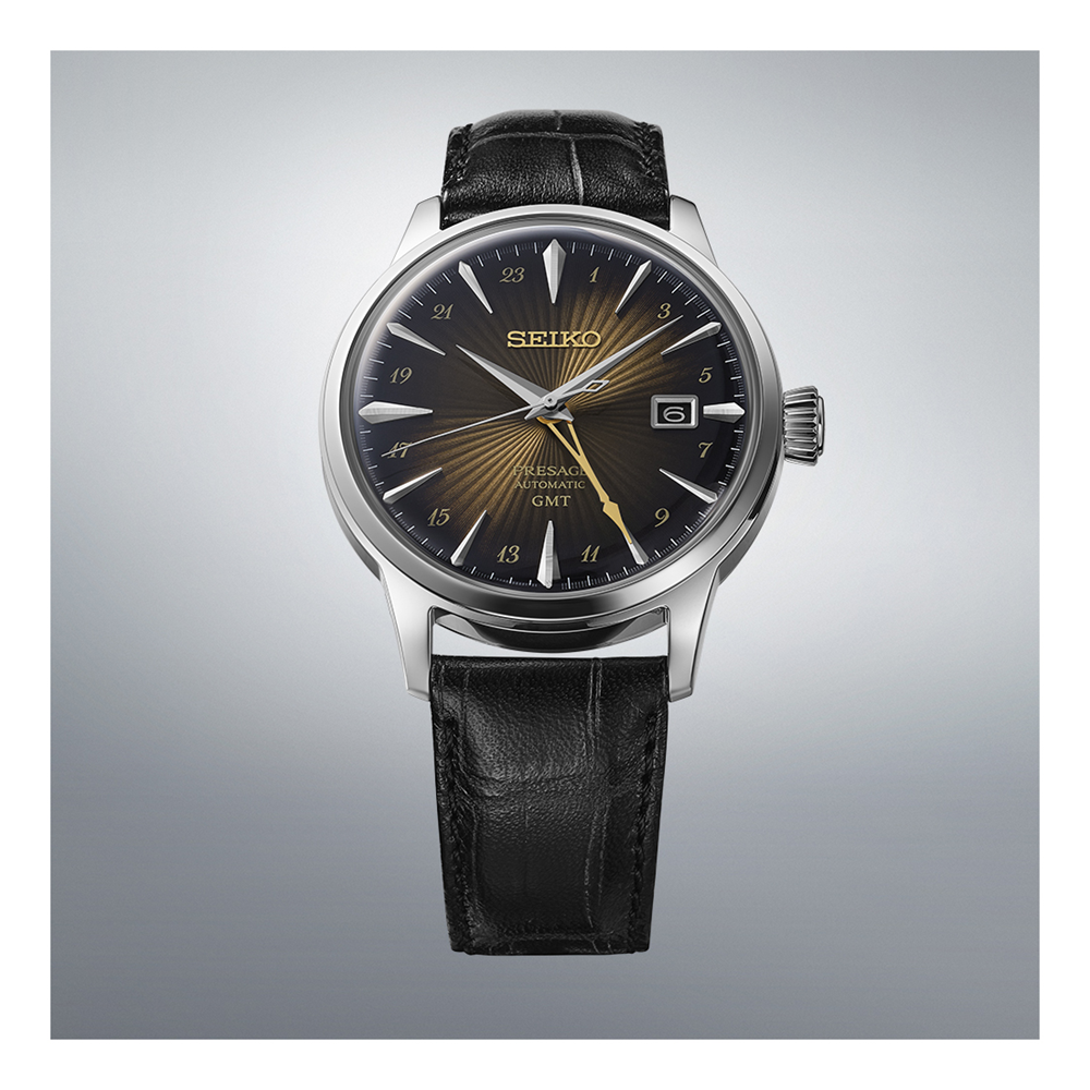 Seiko Presage GMT Brown Leather Watch Inspired by Cocktails SSK039J