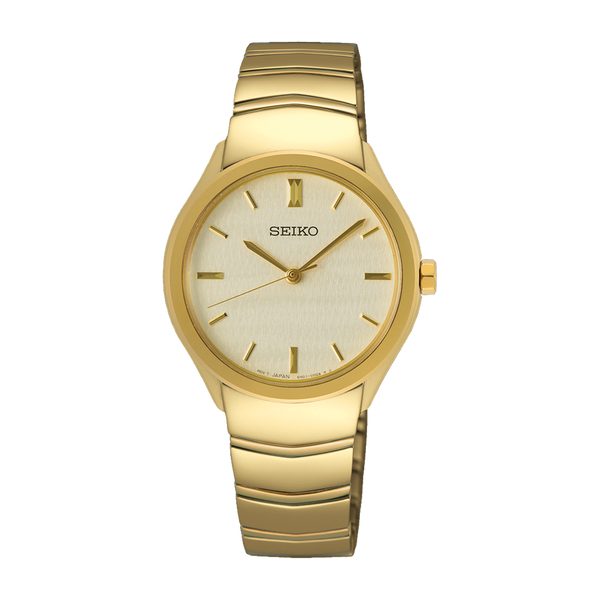 Seiko Gold Stainless Steel Quartz Champagne Dial Watch SUR552P