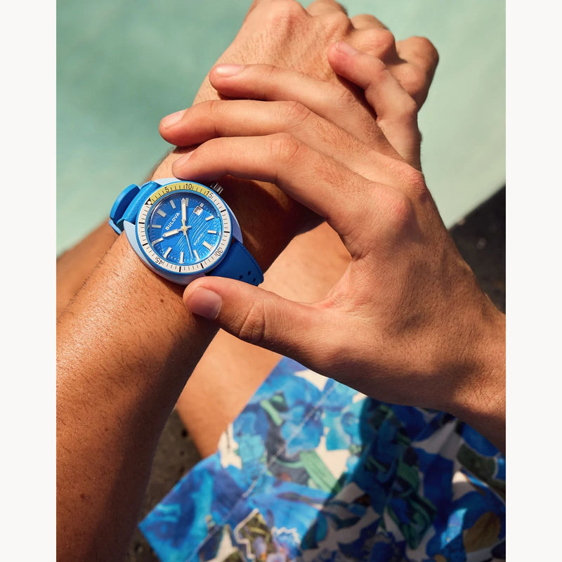 Bulova Snorkel Blue Dial Rubber Strap Watch 98B445