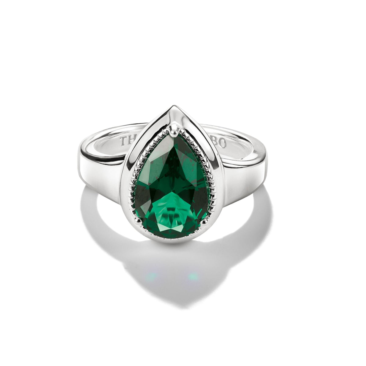 Thomas Sabo Ring with Green Teardrop Stone Silver