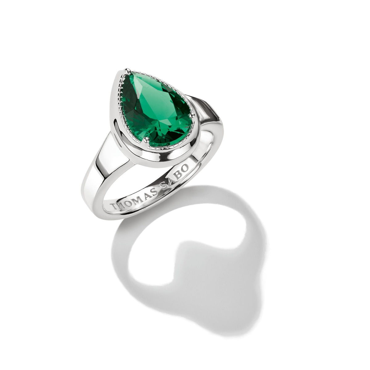 Thomas Sabo Ring with Green Teardrop Stone Silver