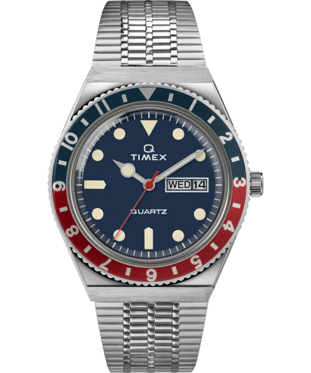 Timex Q 1979 Reissue, Blue dial, Silver stainless steel band