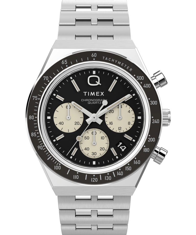 Timex Q Chronograph Stainless Steel Black Dial Watch TW2V42600