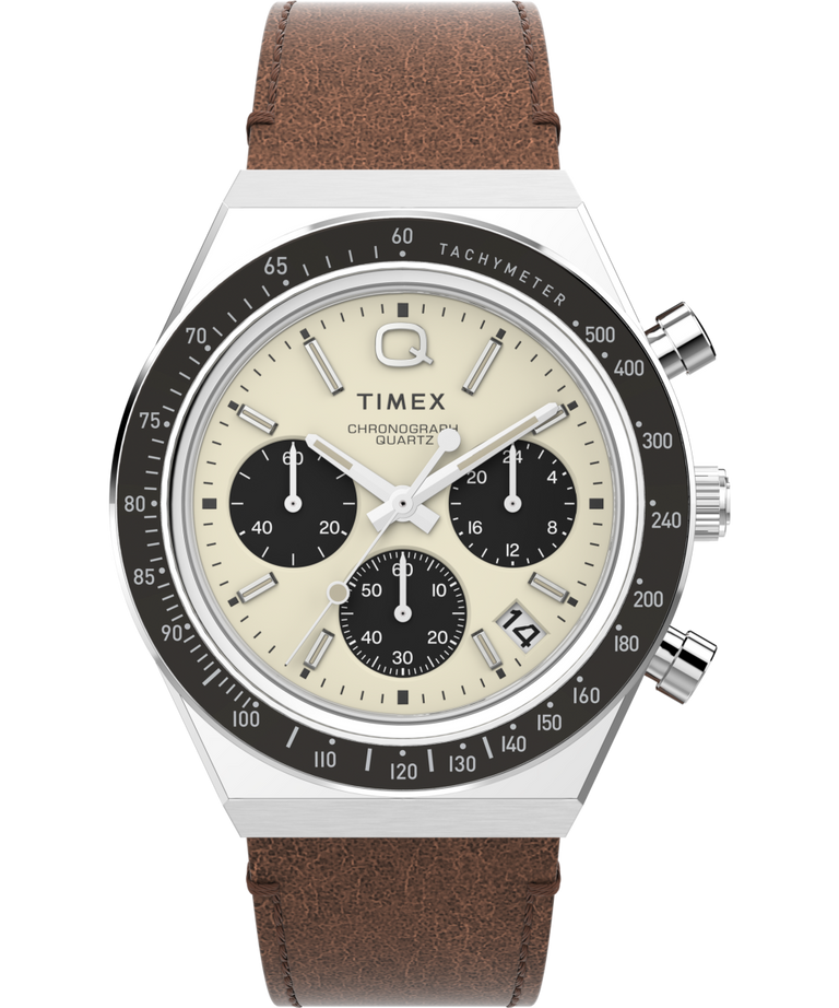 Q Timex Chronograph 40mm Brown Leather Strap Watch TW2V42800