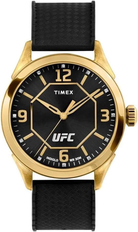 Timex UFC Athena 42mm Black Gold-Tone Silicone Men's Watch TW2V56000 - Front View