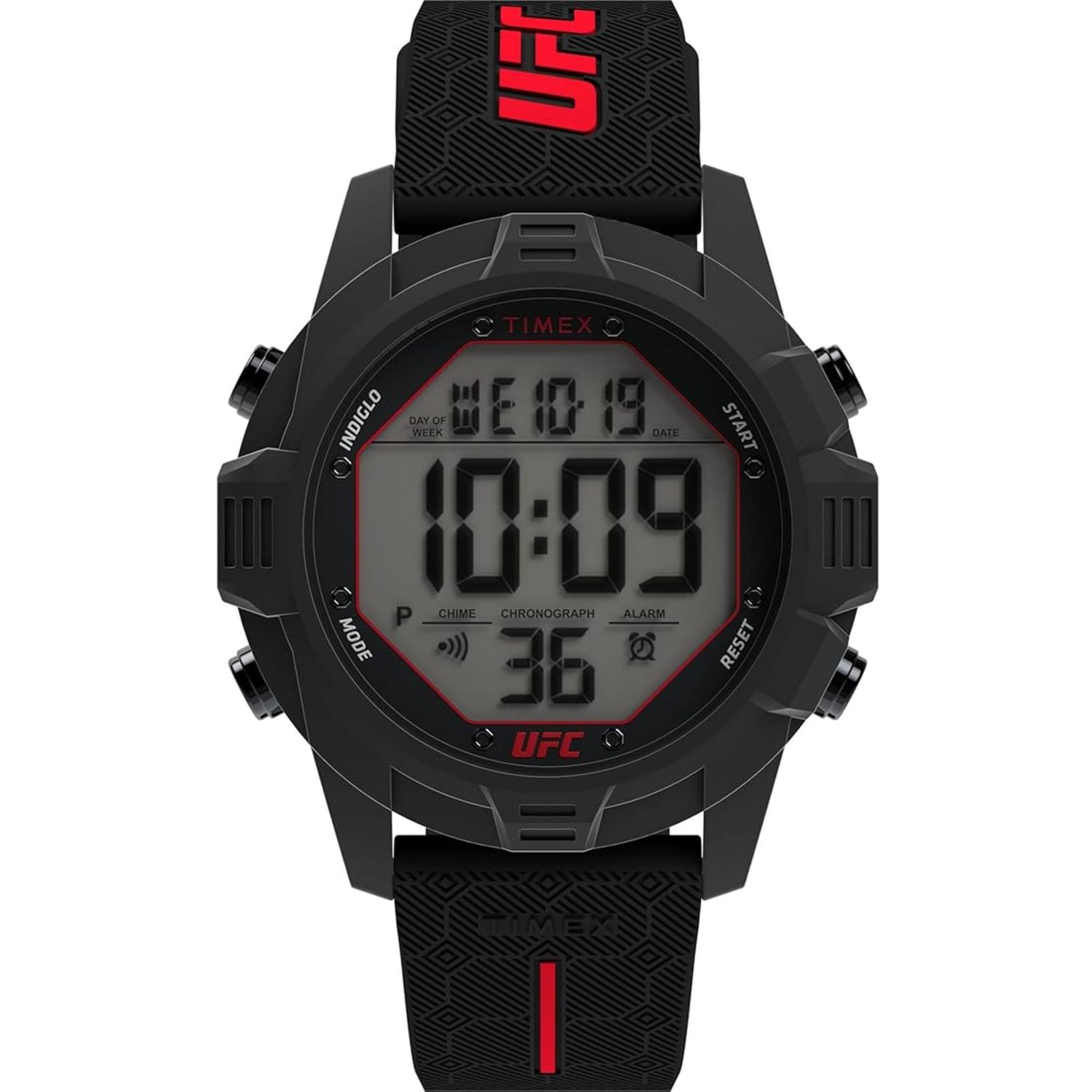 Timex UFC Fanatic 43mm Black Red Silicone Men's Digital Watch TW2V98000 - Front View
