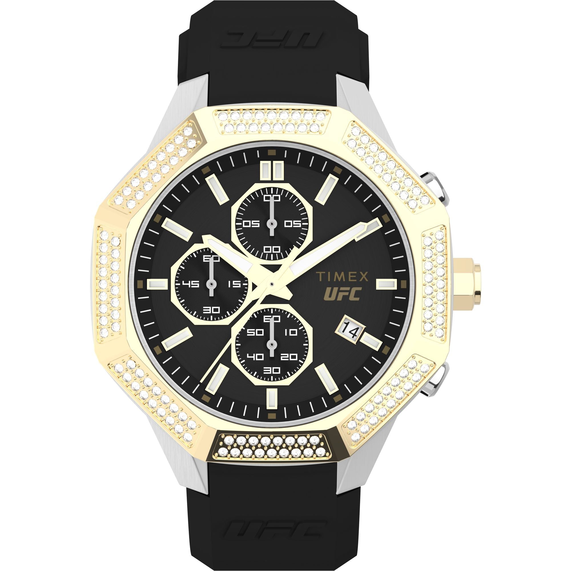 Timex UFC King 45mm Gold-Tone Black Silicone Men's Watch TW2V99200 - Front View
