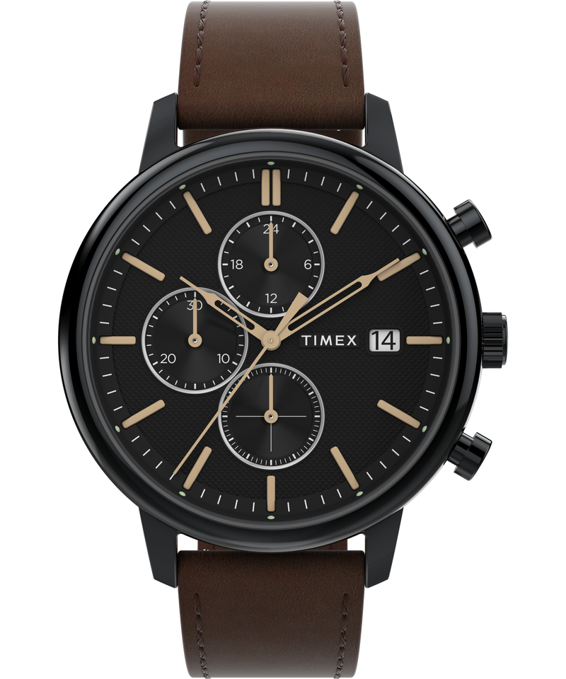 Timex Chicago 45mm Leather Black Dial Watch TW2W13200 Watch
