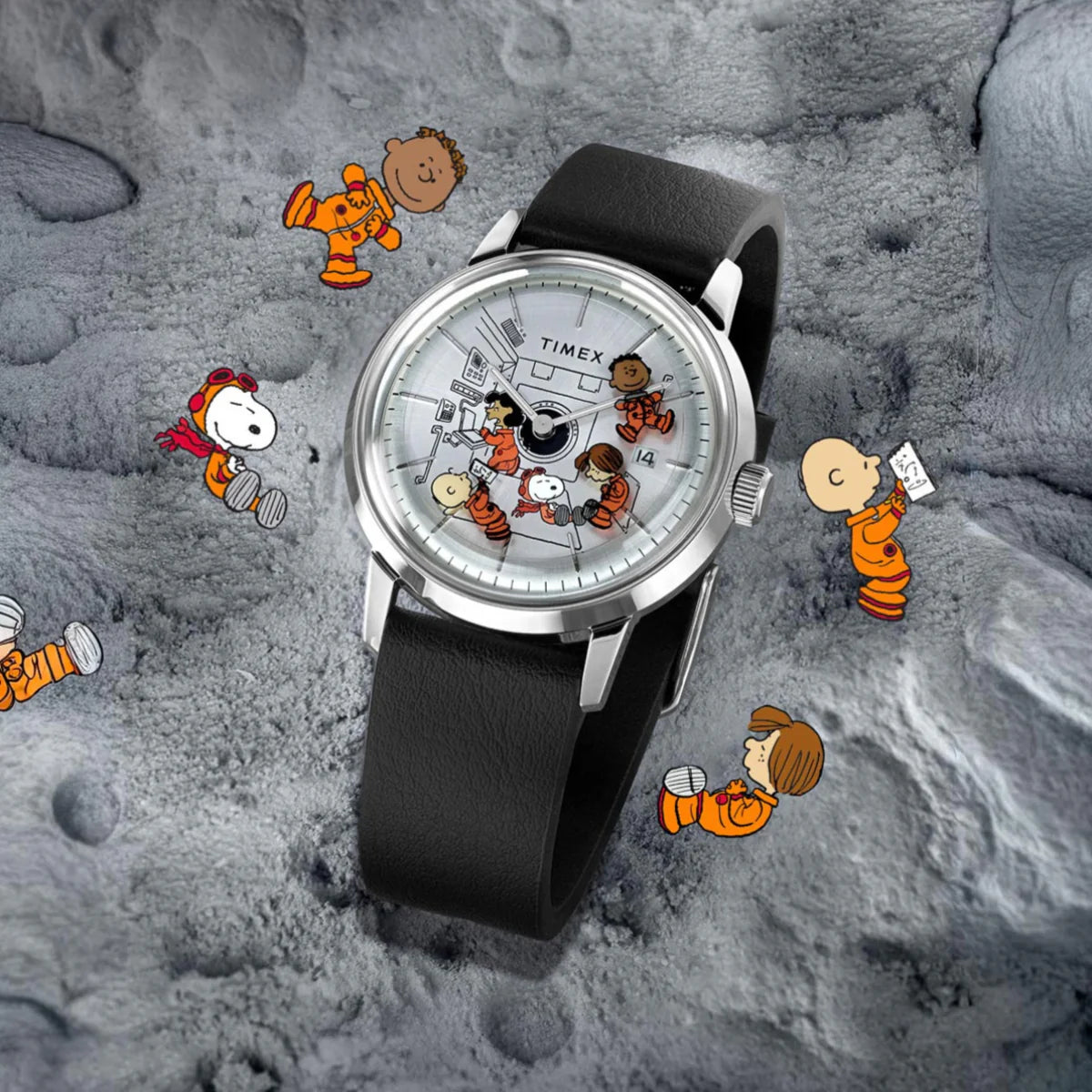 Timex Lab x Peanuts Space Marlin Automatic Silver Dial 40mm Leather Band TW2W87200