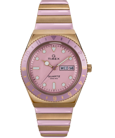 Timex Q Time 36mm Pink Stainless Steel Expansion Band Women's Watch TW2W87600