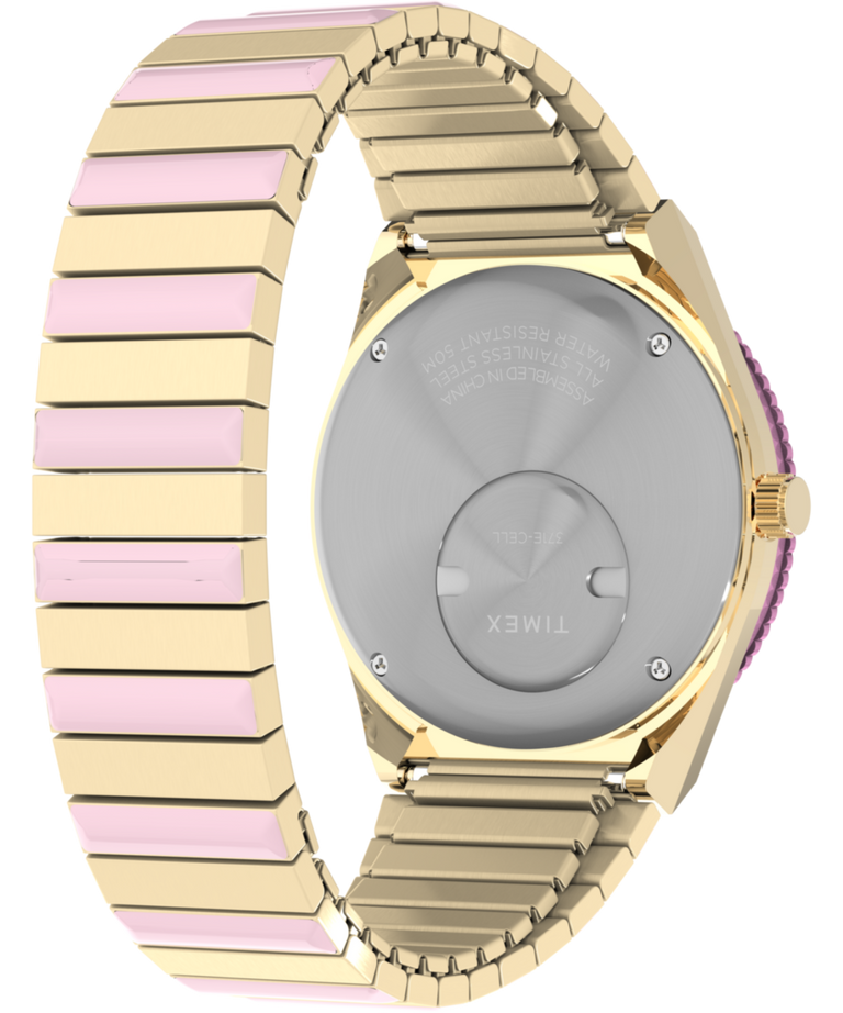 Timex Q Time 36mm Pink Stainless Steel Expansion Band Women's Watch TW2W87600