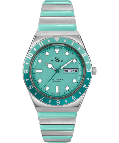 Timex Q Time 36mm Blue Stainless Steel Expansion Band Women's Watch TW2W87800