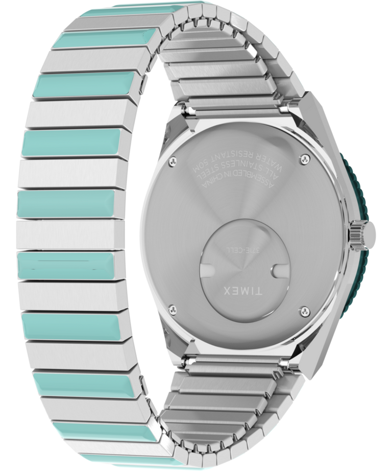 Timex Q Time 36mm Blue Stainless Steel Expansion Band Women's Watch TW2W87800
