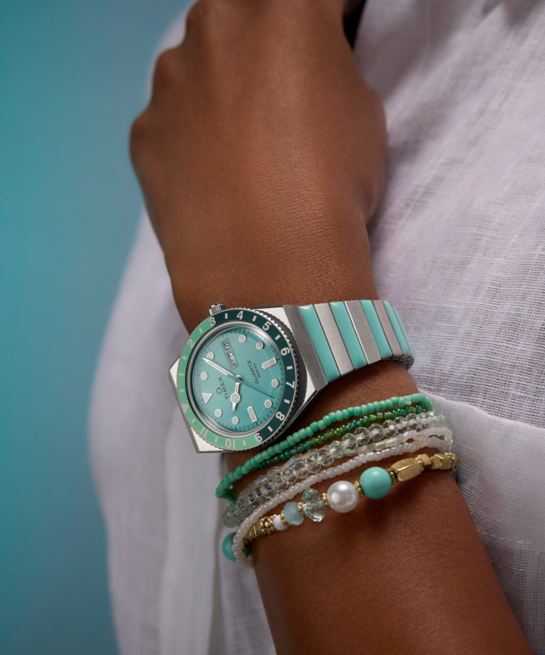 Timex Q Time 36mm Blue Stainless Steel Expansion Band Women's Watch TW2W87800