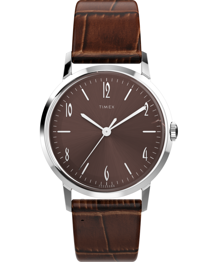 Timex Marlin Hand-Wound Brown Dial 34mm Leather Strap Watch TW2W93300