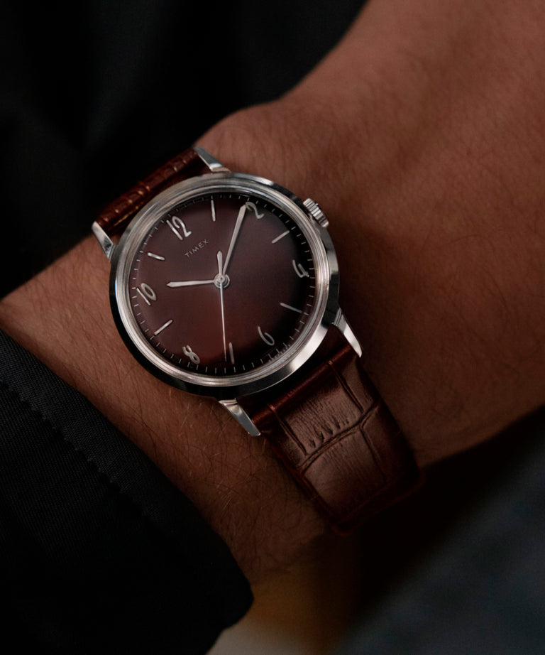 Timex Marlin Hand-Wound Brown Dial 34mm Leather Strap Watch TW2W93300