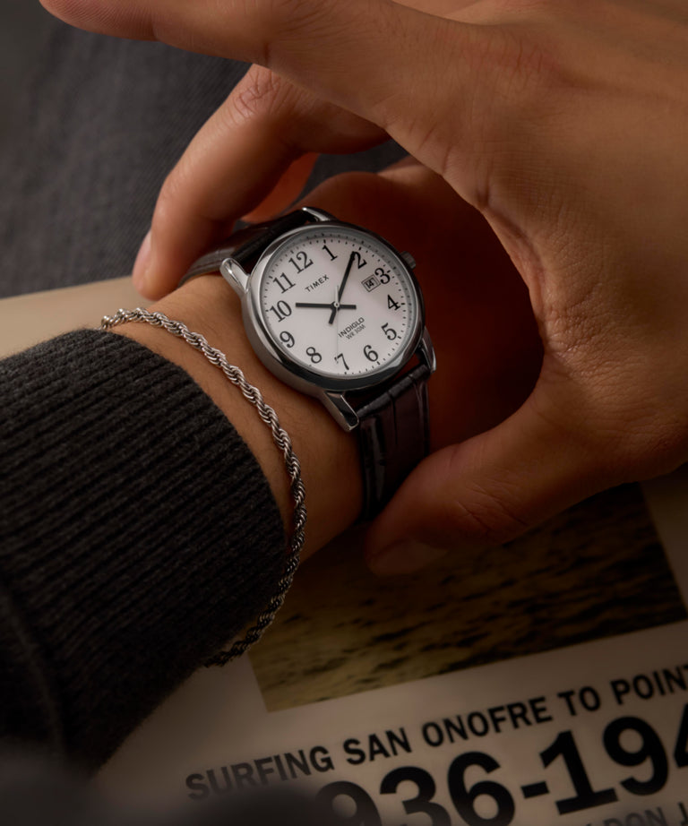 Timex Easy Reader35 White Dial Black Leather Strap Watch TW2W95400