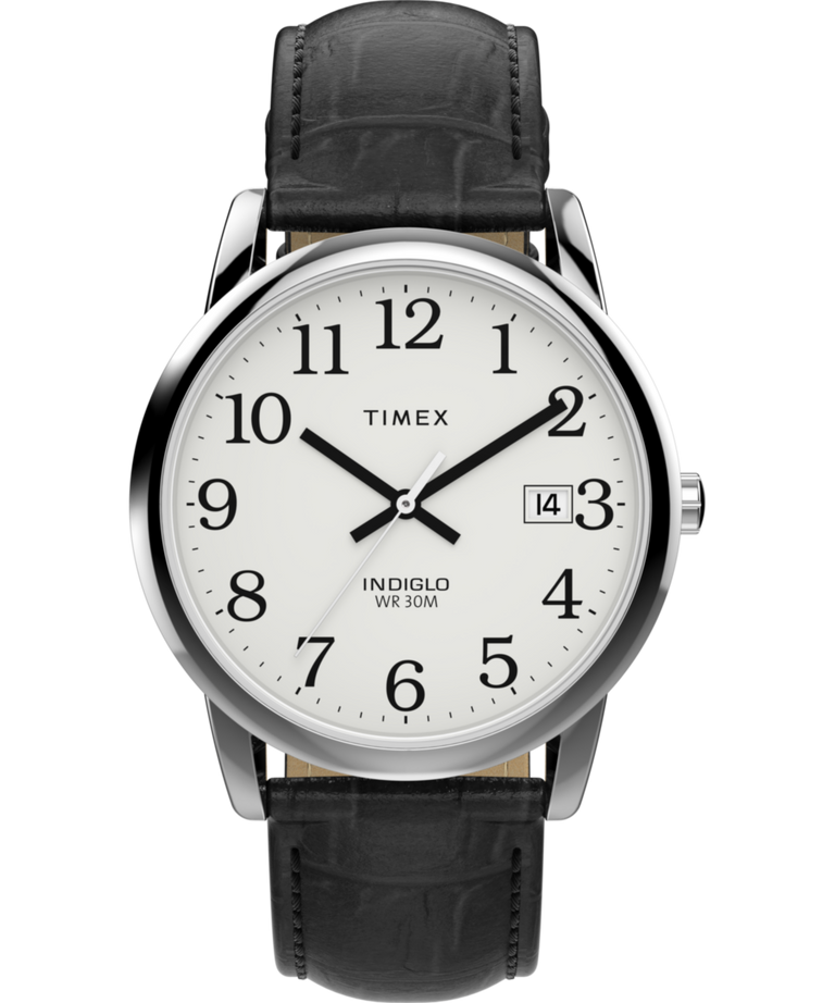 Timex Easy Reader35 White Dial Black Leather Strap Watch TW2W95400