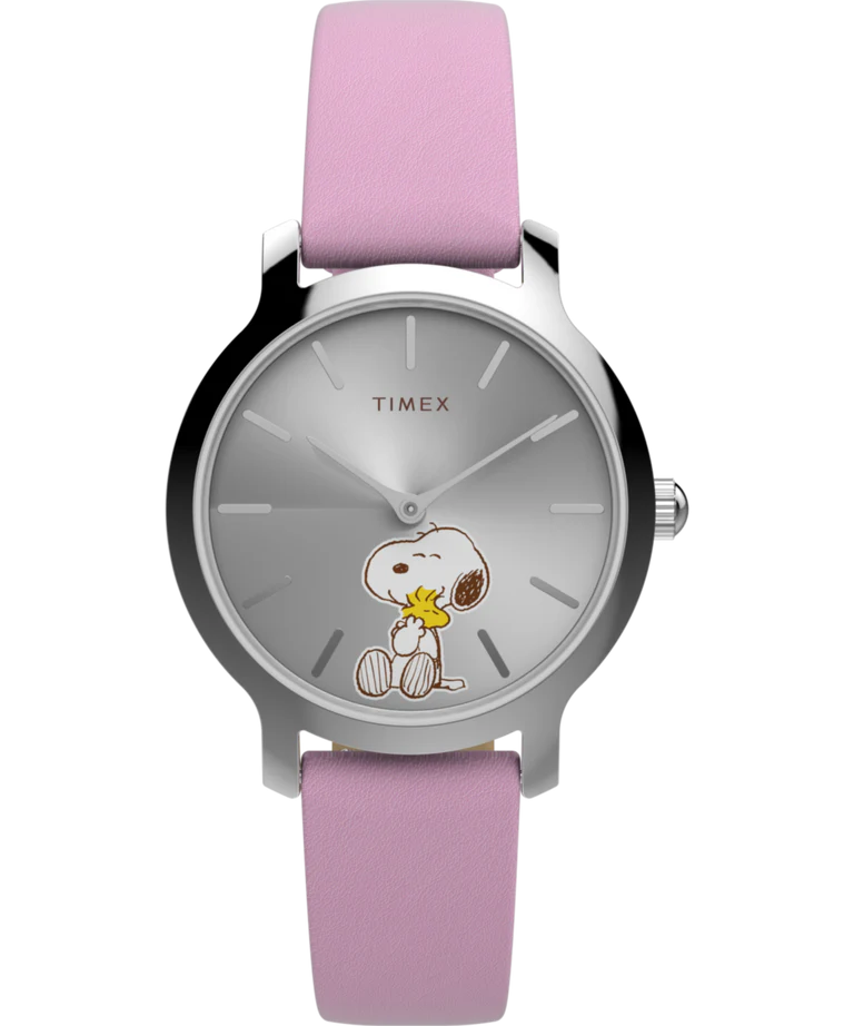 Timex x Peanuts® Transcend Snoopy Hug Silver Dial Pink Leather Band Watch TW2Y26000