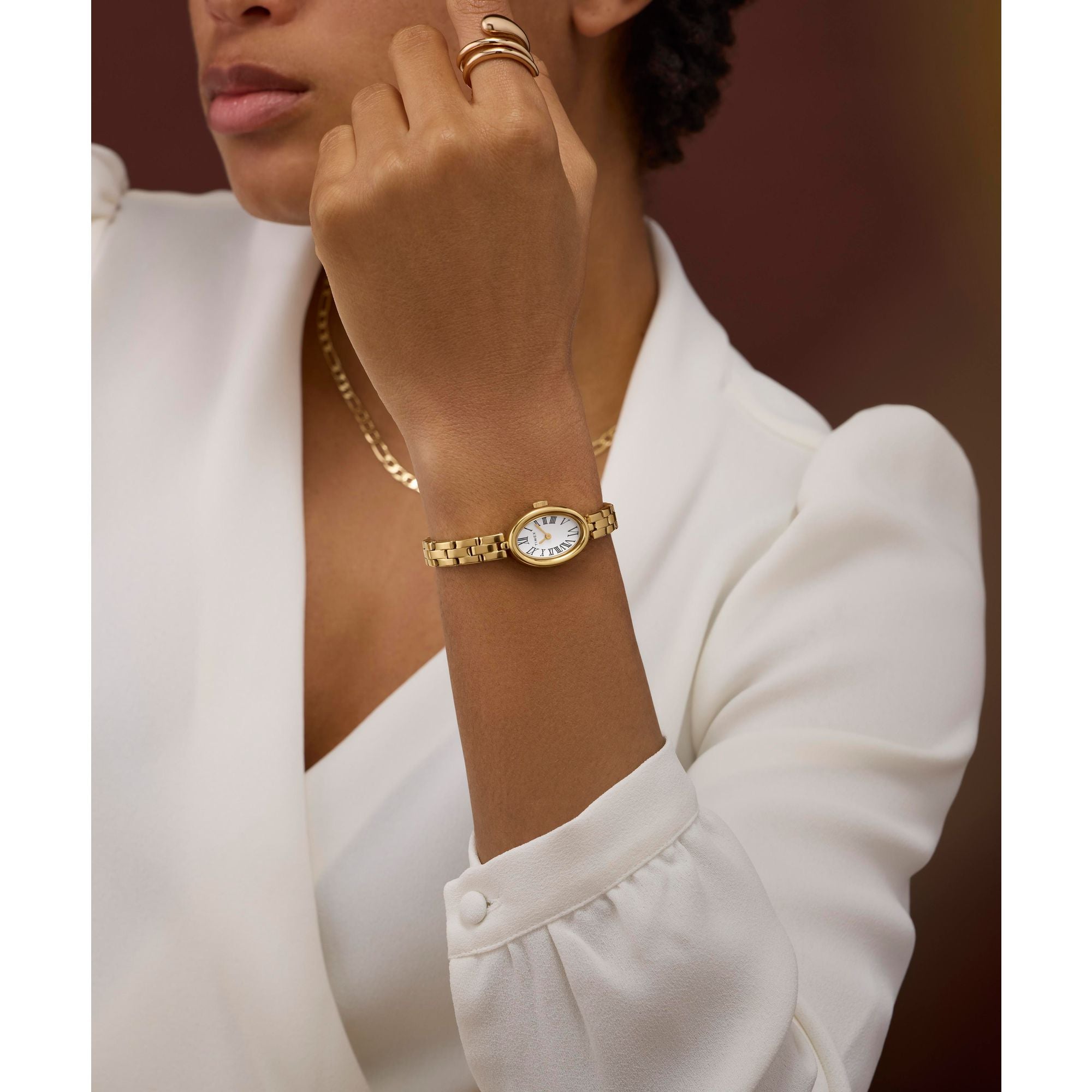 Timex Cavatina Gold Case White Dial Women's Watch TW2Y26700