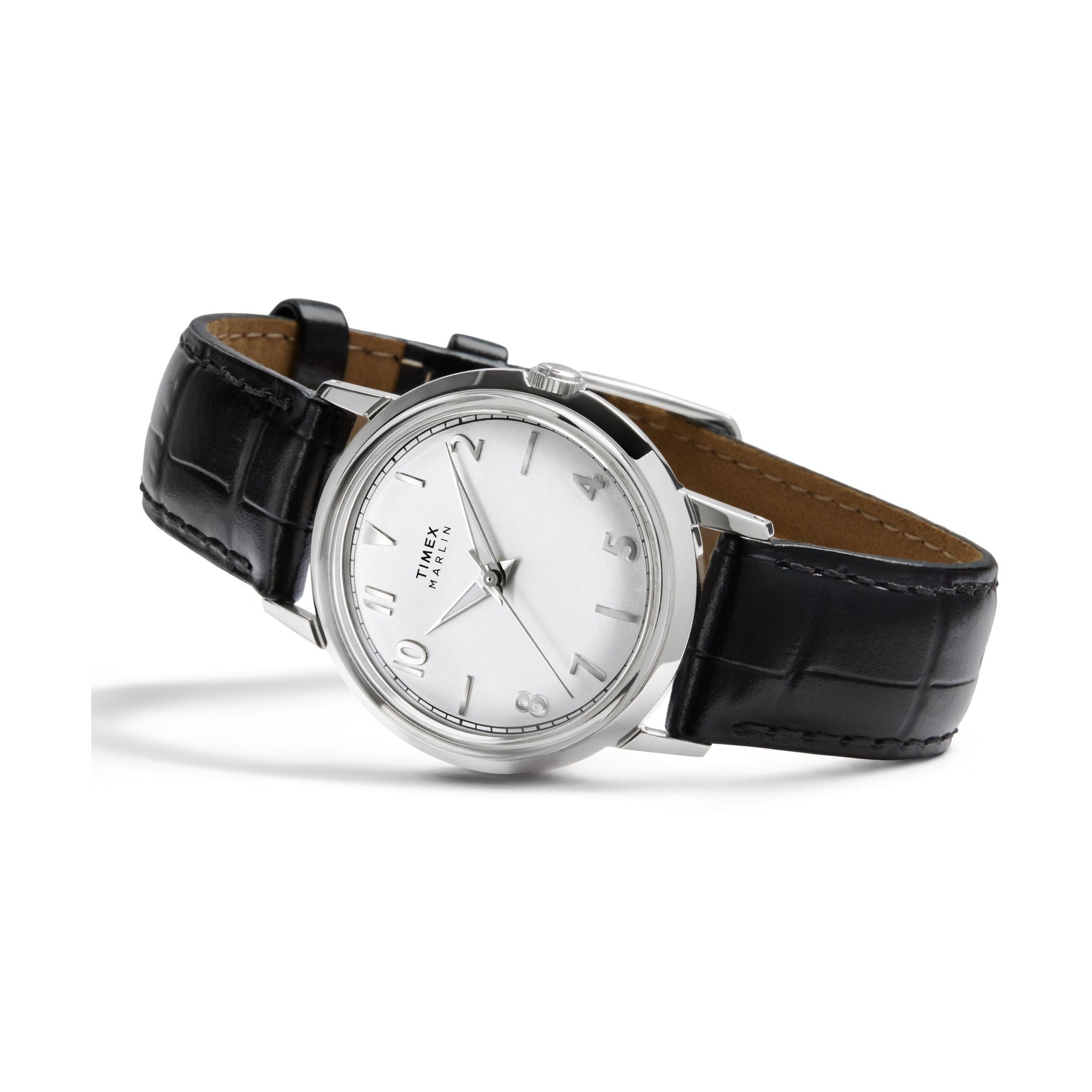 Timex Marlin Quartz Black Dial 34mm Leather Strap Watch TW2Y37600