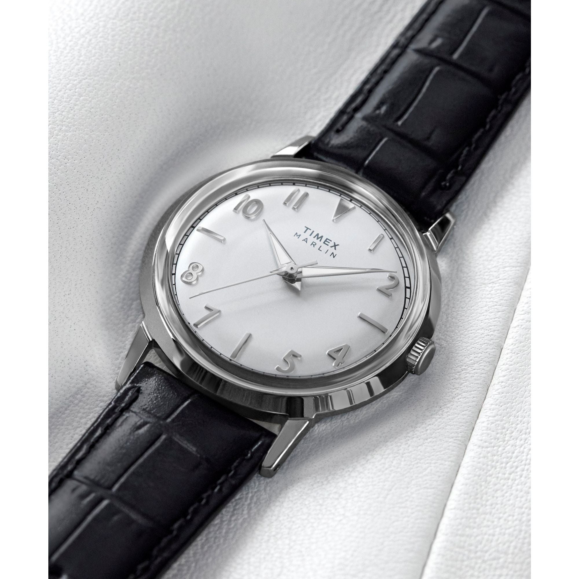 Timex Marlin Quartz Black Dial 34mm Leather Strap Watch TW2Y37600