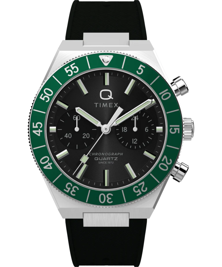 Timex Q Chronograph Black Dial and Rubber Band Watch TW2Y56100