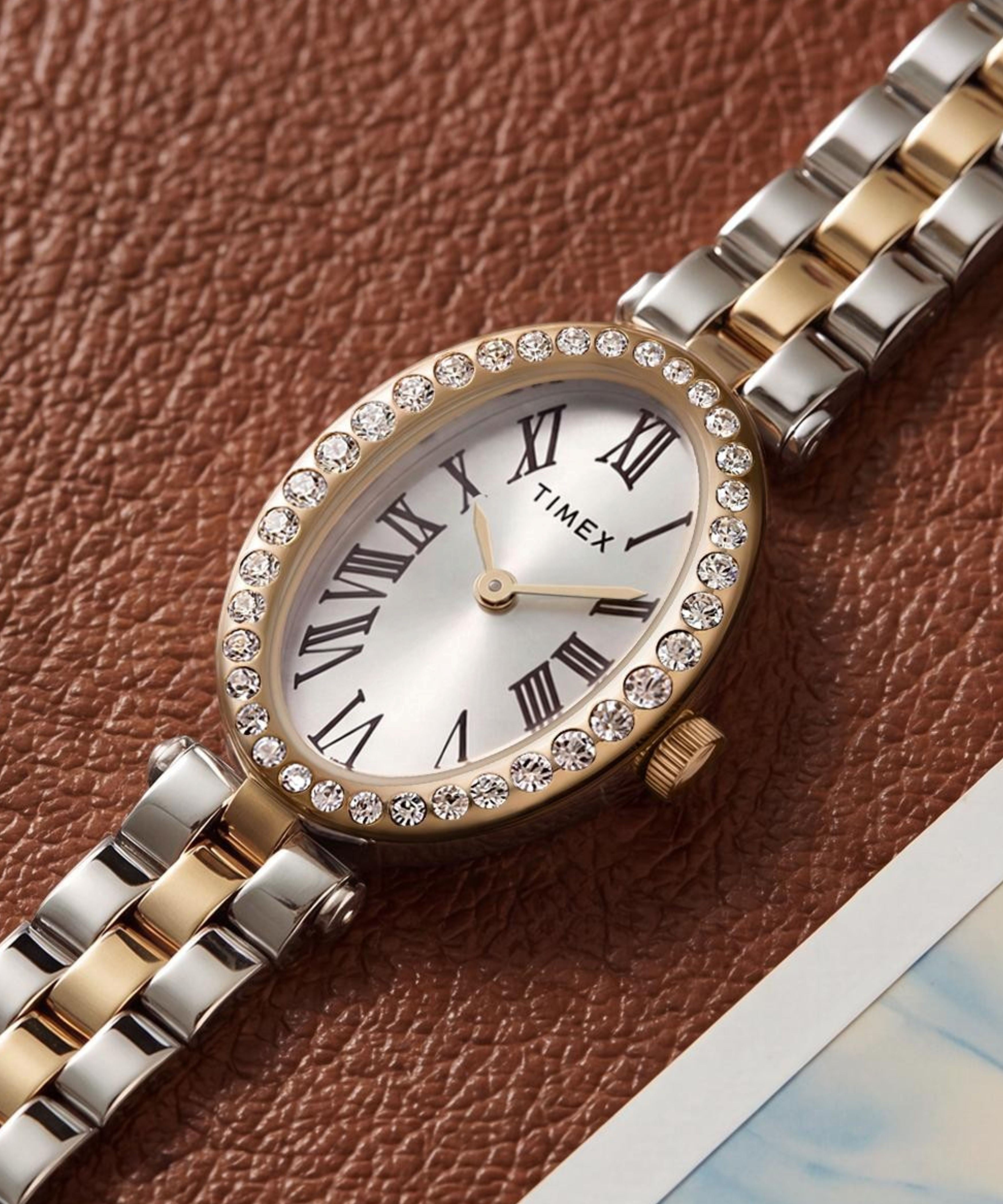 Timex Cavatina 19mm Silver-Tone Dial Two-Tone Bracelet Watch TW2Y90200