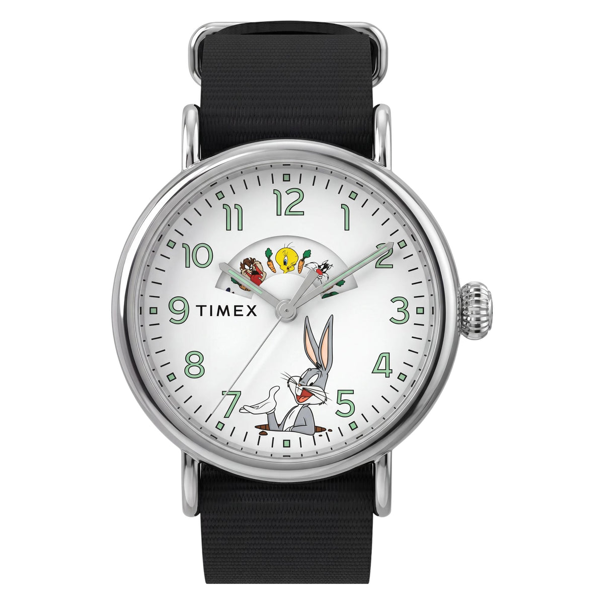 Timex Looney Tunes Bugs and Friends 40mm White Dial Black Fabric Watch TW2Y99100