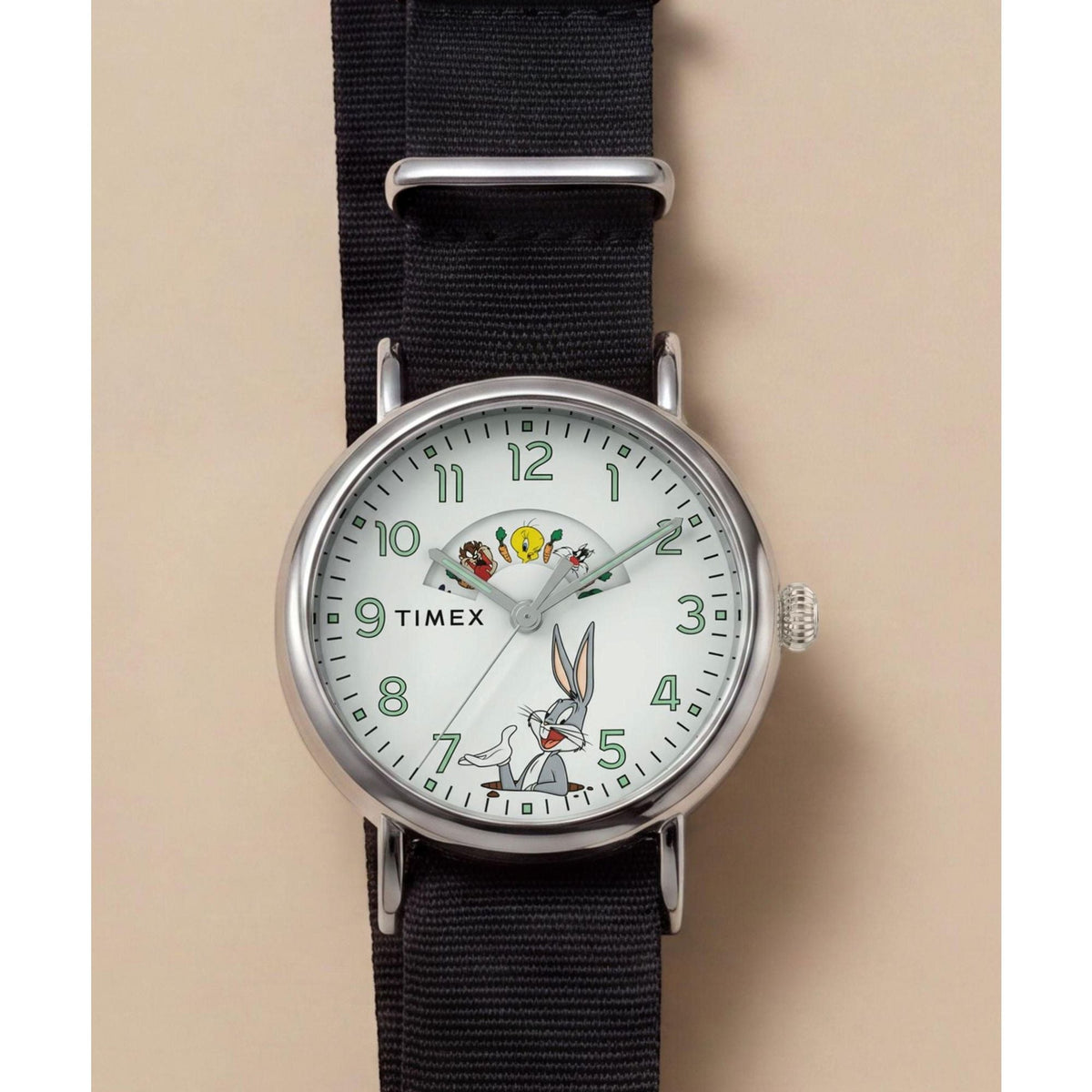 Timex Looney Tunes Bugs and Friends 40mm White Dial Black Fabric Watch TW2Y99100
