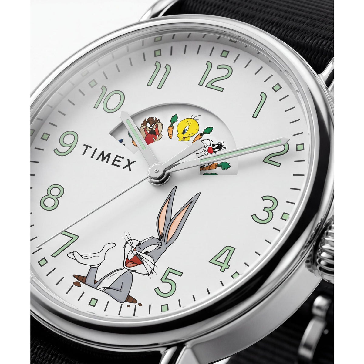 Timex Looney Tunes Bugs and Friends 40mm White Dial Black Fabric Watch TW2Y99100
