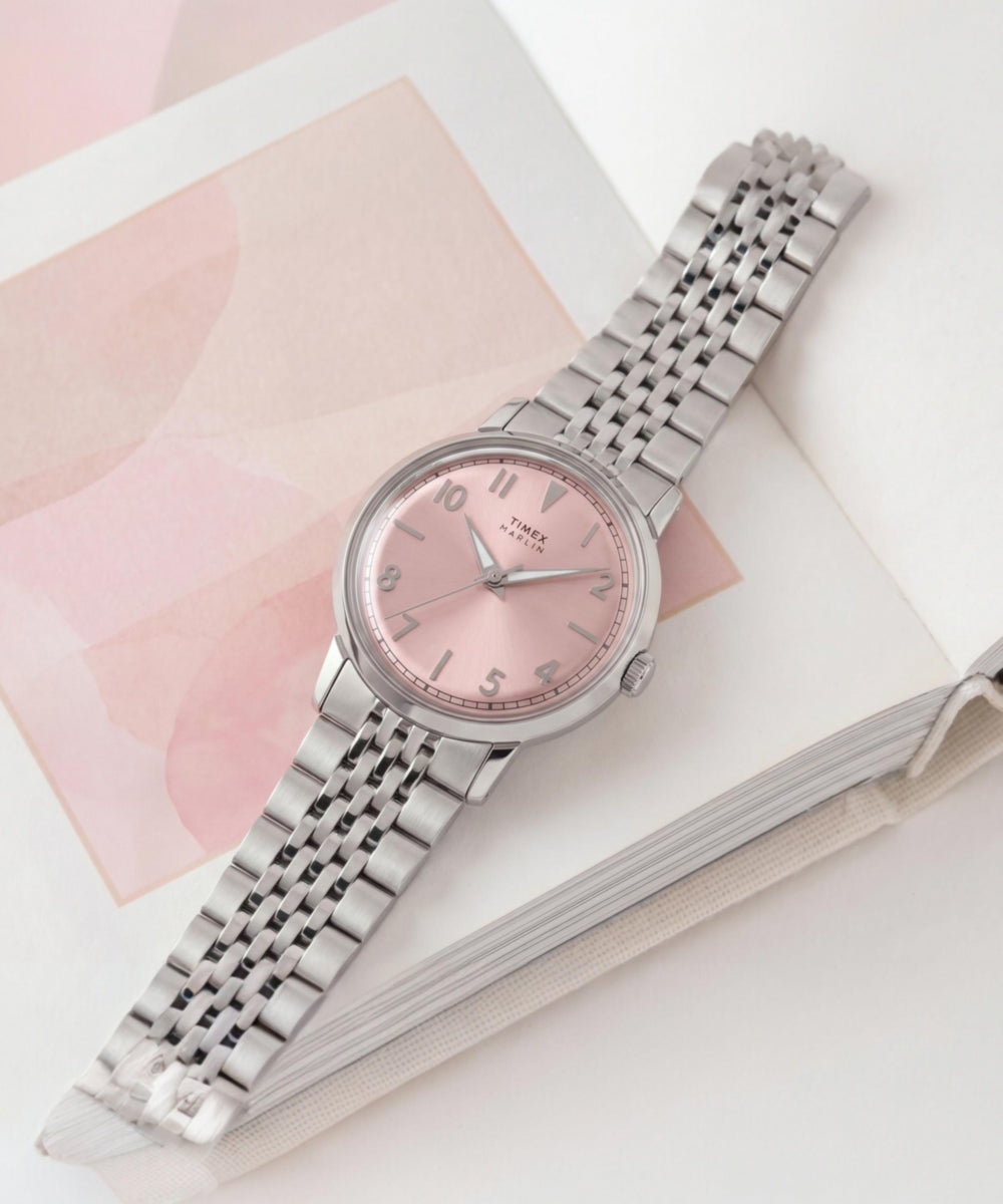 Timex Marlin Quartz 34mm, Pink dial, Silver stainless steel band