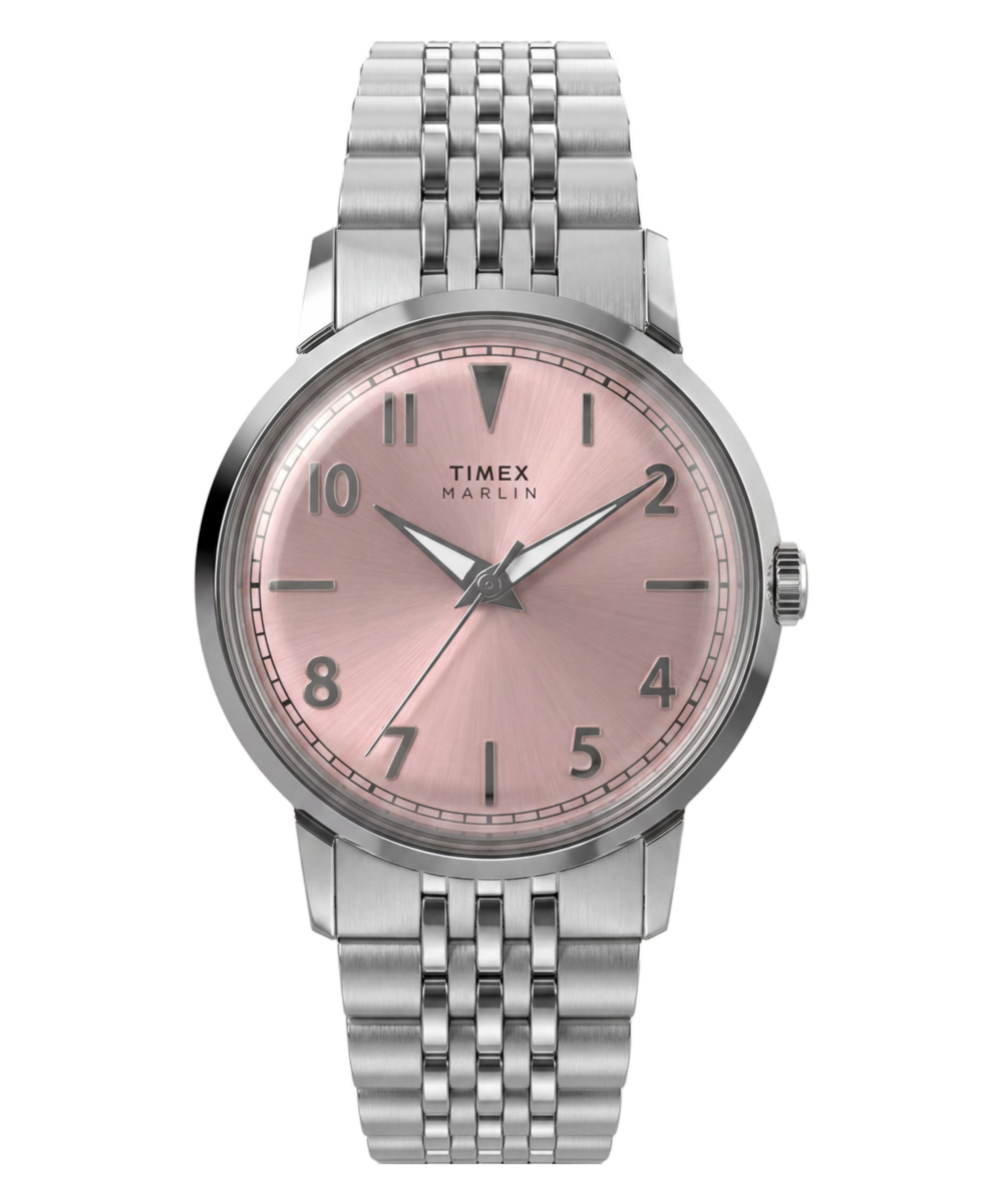Timex Marlin Quartz 34mm, Pink dial, Silver stainless steel band