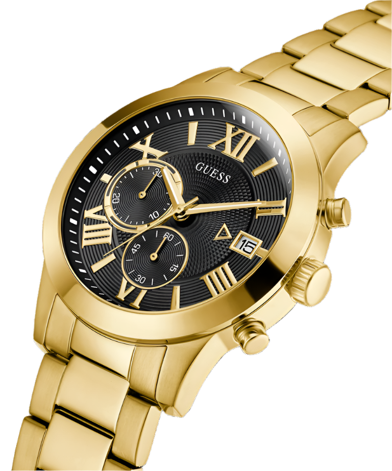 Guess Atlas Black Dial Gold Tone Watch W0668G8