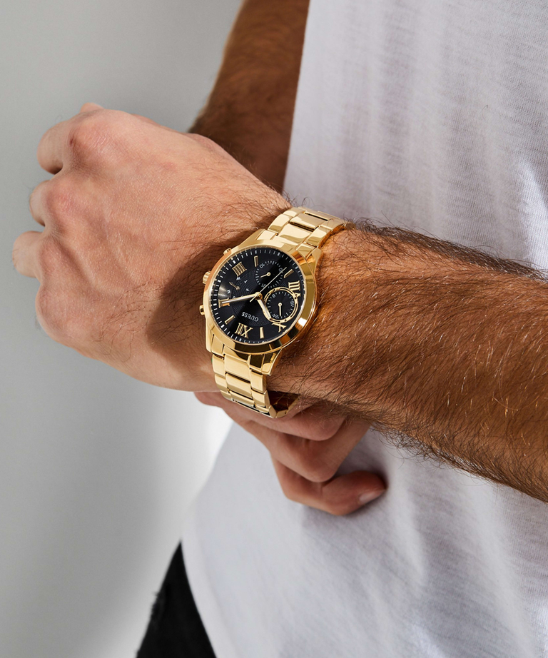 Guess Atlas Black Dial Gold Tone Watch W0668G8