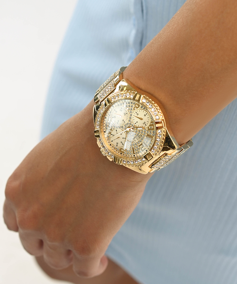 Guess Frontier Gold Dial Gold Tone Multi-function Watch W1156L2