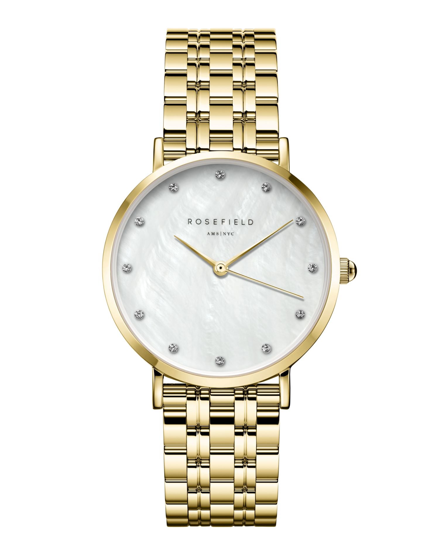 Rosefield The Upper East Side Crystals MOP Steel Gold Watch UWGSG-U31