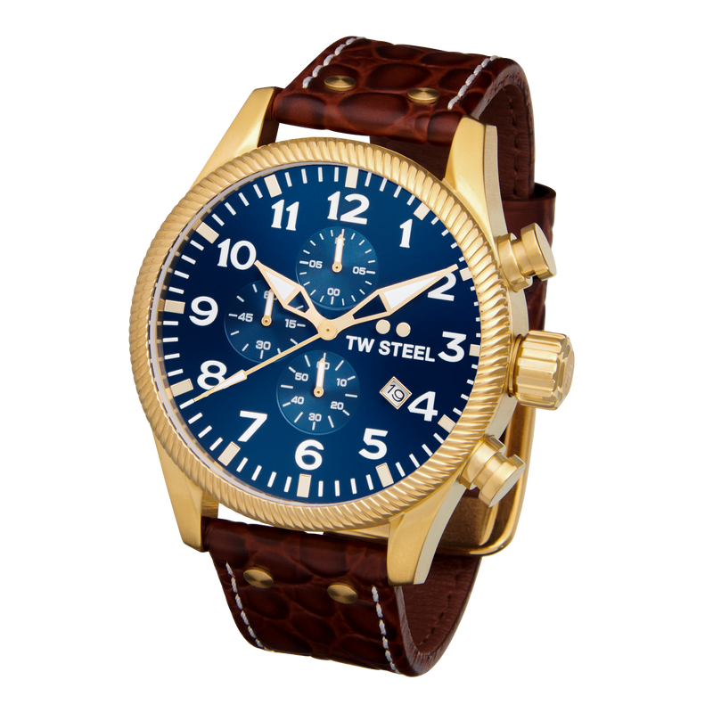 TW Steel Blue Dial Brown Leather Strap Watch VS114 Watch Direct