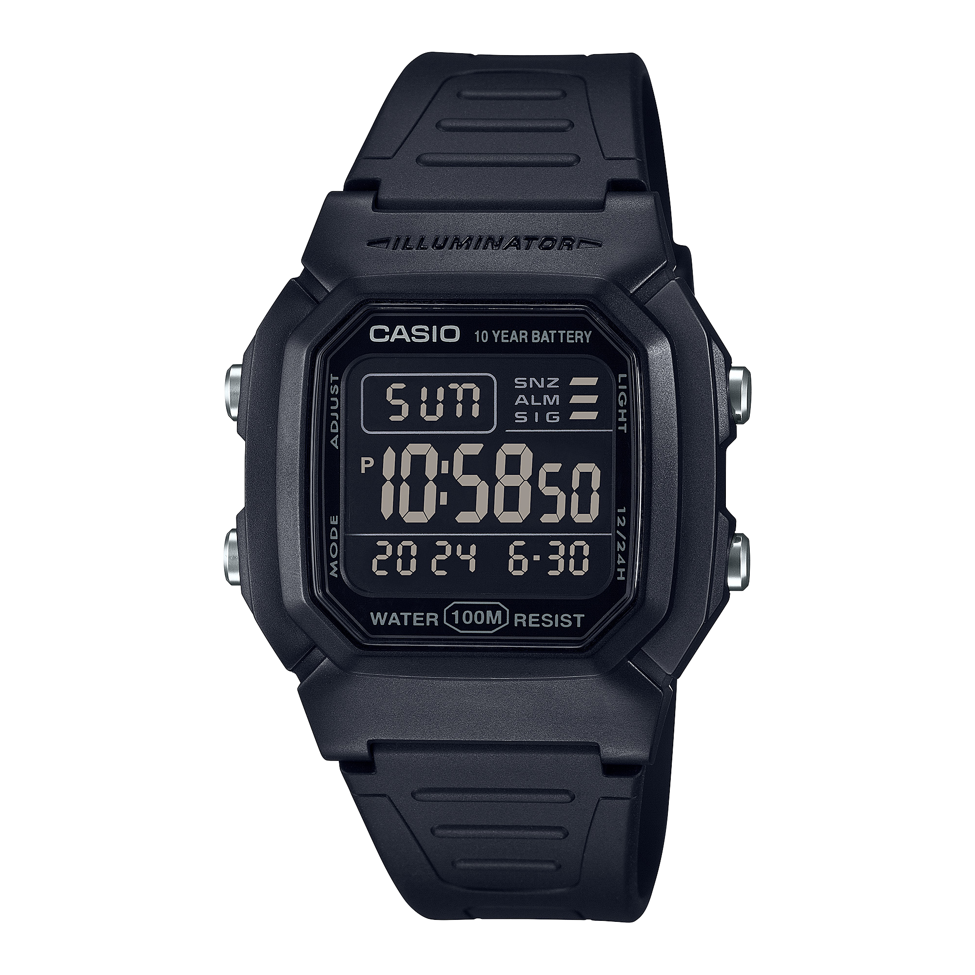 Casio Digital Black Resin Band Black Dial Watch W800H-1B