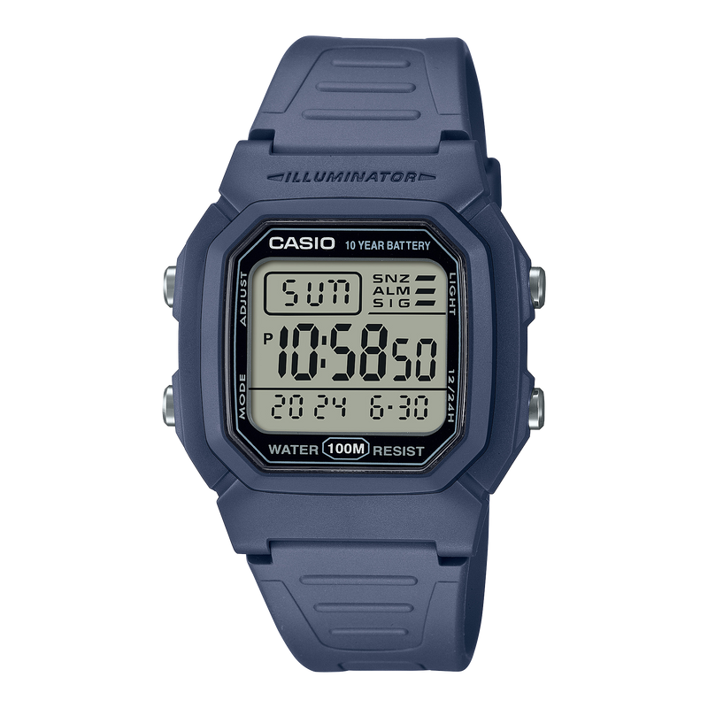 Casio Digital Navy Resin Band Grey Dial Watch W800H-2A
