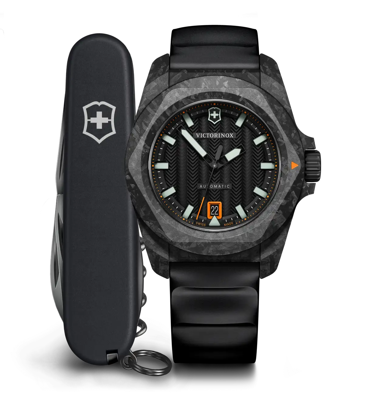 Victorinox I.N.O.X Automatic 41mm Set Black Rubber Black Dial Carbon Case Watch 242023.1