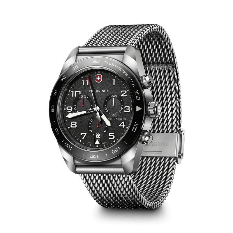 Victorinox Swiss Army Chrono Black Dial Mesh Stainless Steel Band Mens Watch 242048