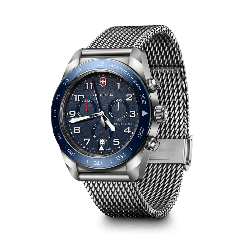 Victorinox Swiss Army Chrono Blue Dial Mesh Stainless Steel Band Mens Watch 242049