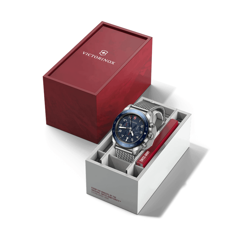 Victorinox Swiss Army Chrono Blue Dial Mesh Stainless Steel Band Mens Watch 242049