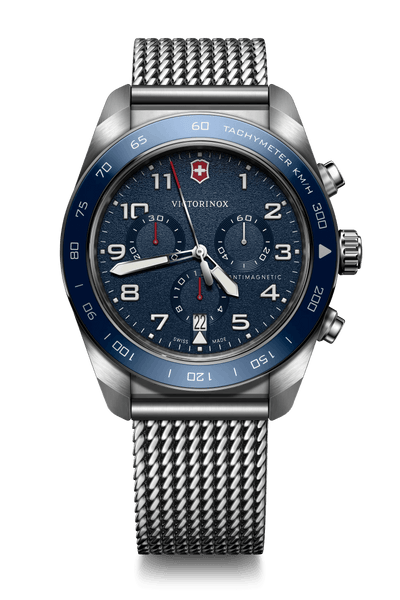 Victorinox Swiss Army Chrono Blue Dial Mesh Stainless Steel Band Mens Watch 242049