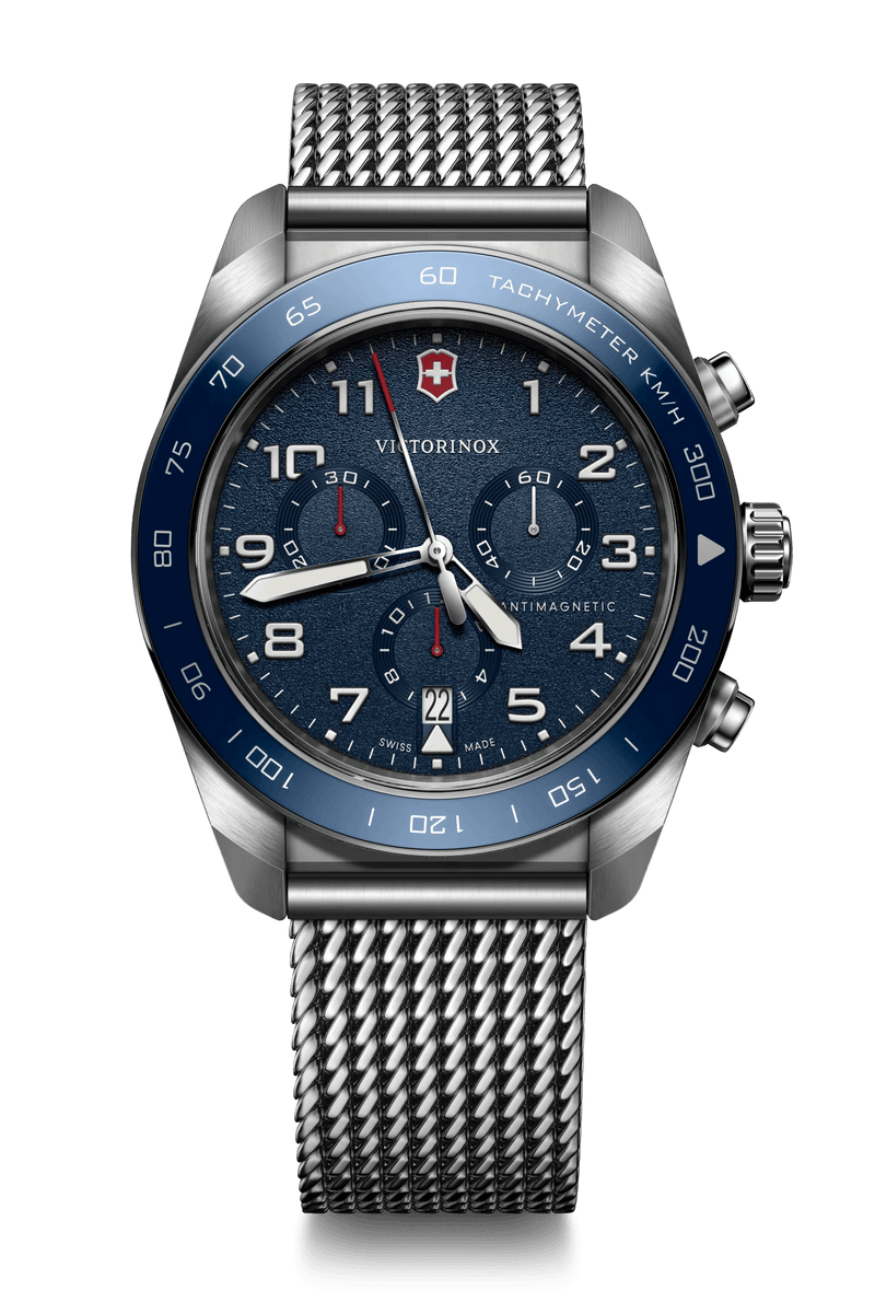 Victorinox Swiss Army Chrono Blue Dial Mesh Stainless Steel Band Mens Watch 242049